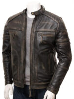 Distressed Brown Vintage Leather Cafe Racer Jacket