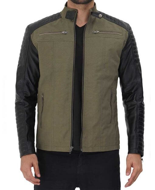 Green and Black Cafe Racer Jacket (2) Green and Black Cafe Racer Jacket