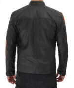 Harland Stripe Black Leather Cafe Racer Jacket