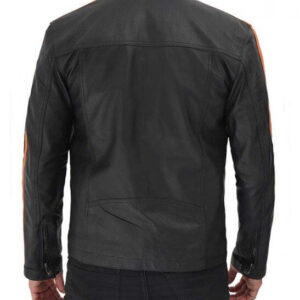 Harland Stripe Black Leather Cafe Racer Jacket