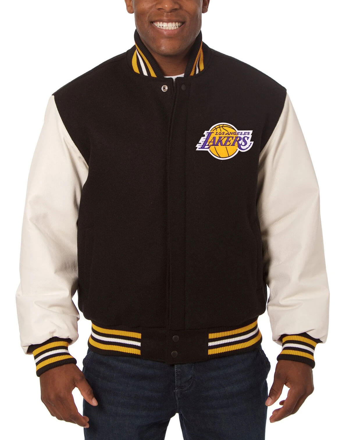 LOS ANGELES LAKERS WOOL & LEATHER VARSITY JACKET White with color