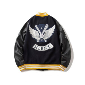 MLBNY Black Baseball Bomber Varsity Jacket