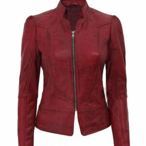 Maroon Amy Fitted Leather Jacket