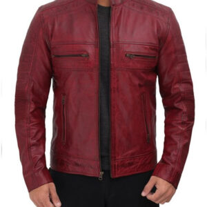 Maroon Cafe Racer Leather Jacket