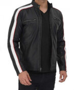 Mueller Black And White Stripe Leather Cafe Racer Jacket