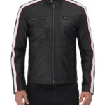 Mueller Black And White Stripe Leather Cafe Racer Jacket