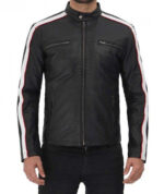 Mueller Black And White Stripe Leather Cafe Racer Jacket