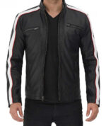 Mueller Black And White Stripe Leather Cafe Racer Jacket