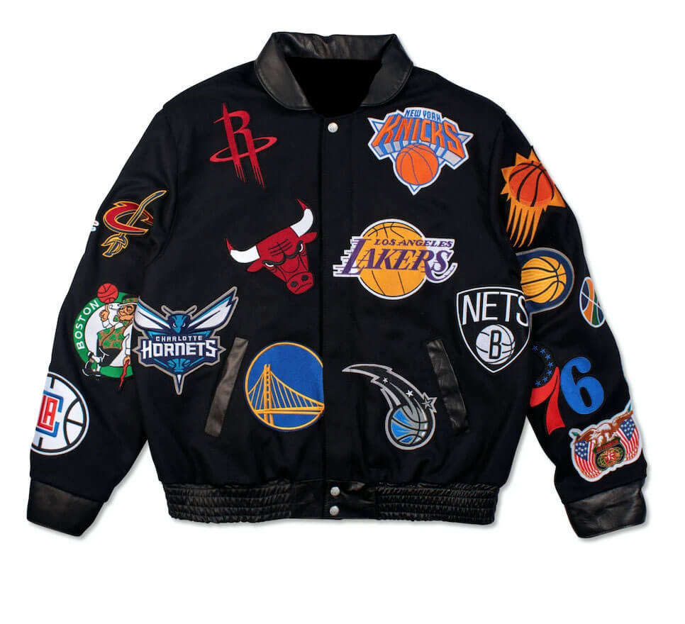 Maker of Jacket Varsity Jackets NBA Teams Collage Jeff Hamilton Wool Leather