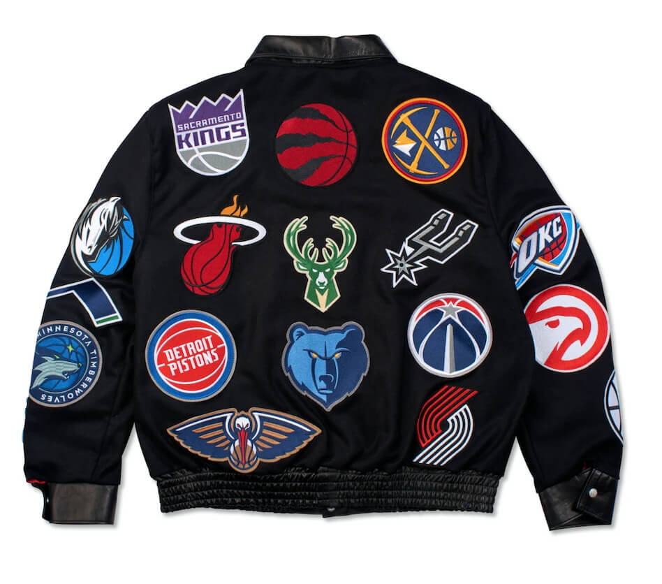 NBA Teams Collage Jeff Hamilton Wool Leather Jacket Maker of Jacket