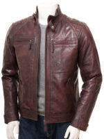 Quilted Cafe Racer Leather Jacket