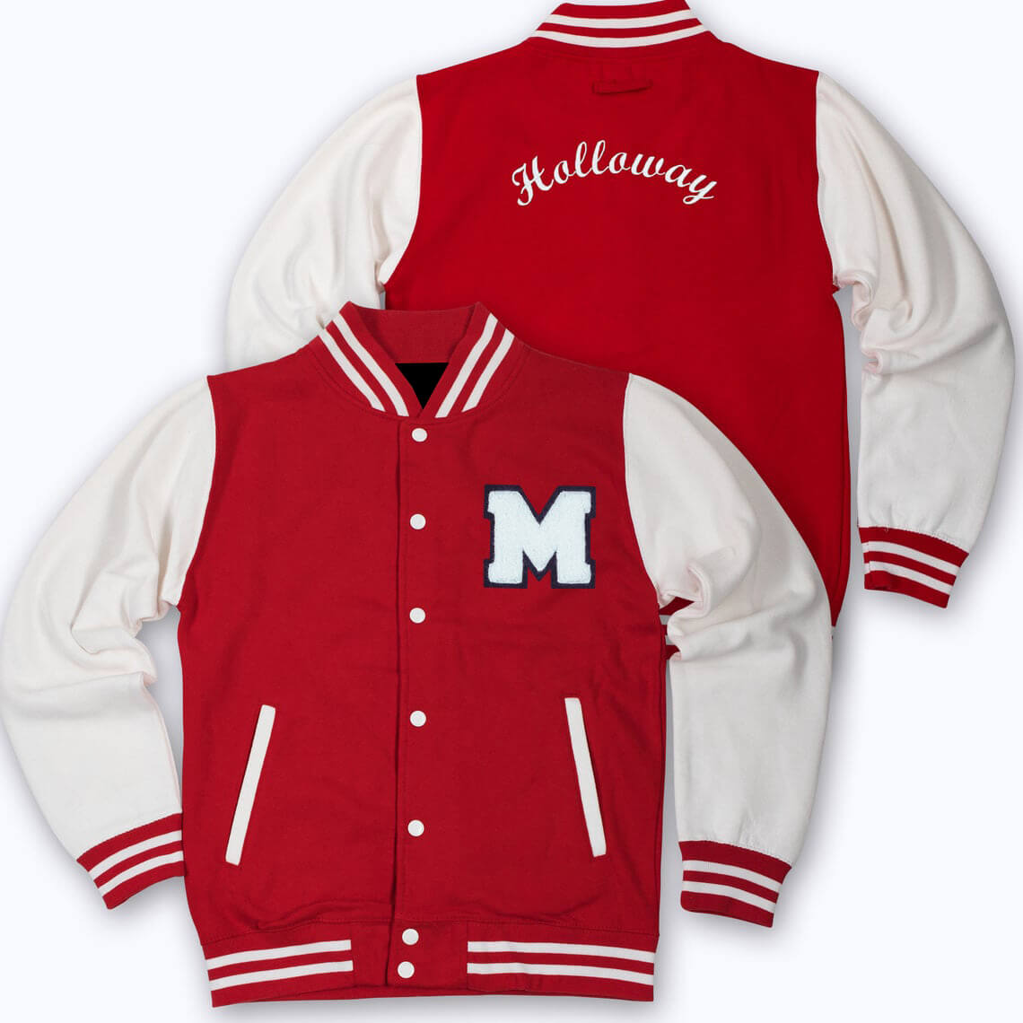 Baseball Varsity Jacket Red and White Cotton Twill