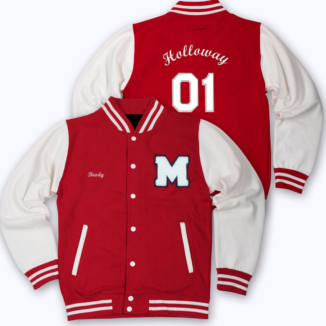 Maker of Jacket Varsity Jackets Red White M Letterman Baseball