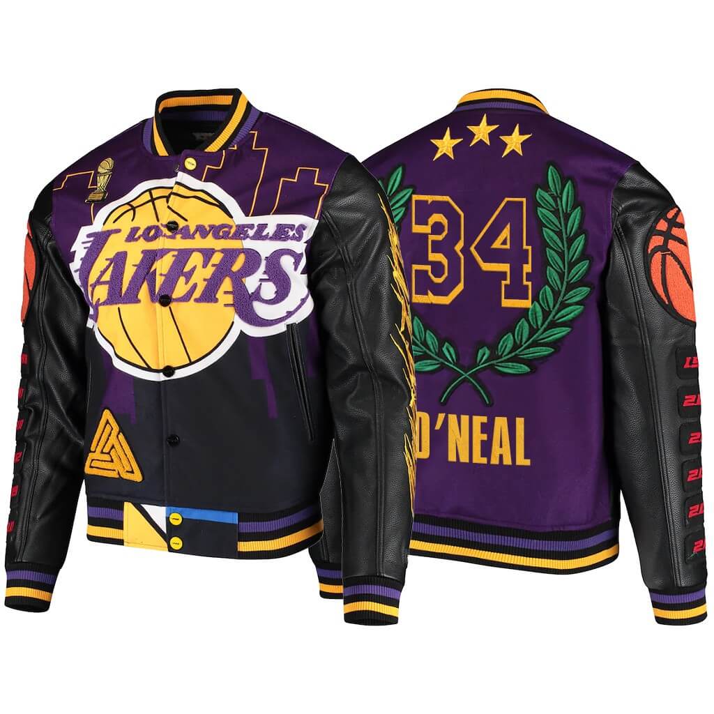 Maker of Jacket Bomber Jackets Purple Yellow Los Angeles Lakers Leather