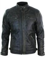 Vintage Cafe Racer Distressed Black Leather Jacket
