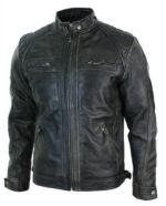 Vintage Cafe Racer Distressed Black Leather Jacket