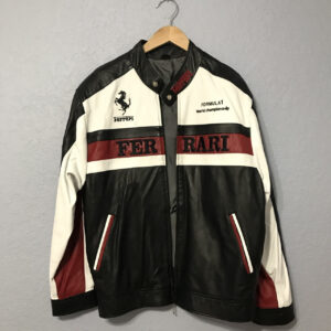 White And Black Ferrari Motorcycle Leather Jacket