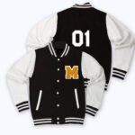 White Black 01 M Letterman Baseball Varsity Jacket