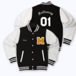 White Black Gold M Letterman Baseball Varsity Jacket