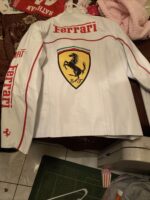White Ferrari Motorcycle Racing Leather Jacket