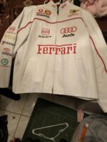 White Ferrari Motorcycle Racing Leather Jacket