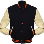 Black Cream Orange Baseball Varsity Jacket