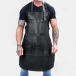 Black Distressed Leather Apron For Hobbyists Woodwork