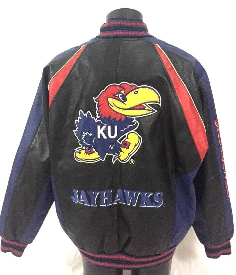 Black Jayhawks KU Leather Jacket - Maker of Jacket