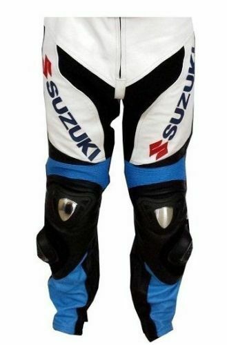 Black White Suzuki Motorcycle Leather Pant (1) Black White Suzuki Motorcycle Leather Pant