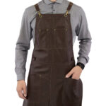Brown Leather Apron with Pockets and Crossback Straps
