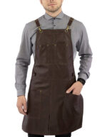 Brown Leather Apron with Pockets and Crossback Straps