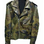 Classic Biker Military Camouflage Leather Jacket