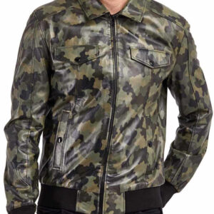 Classic Military Camouflage Leather Jacket