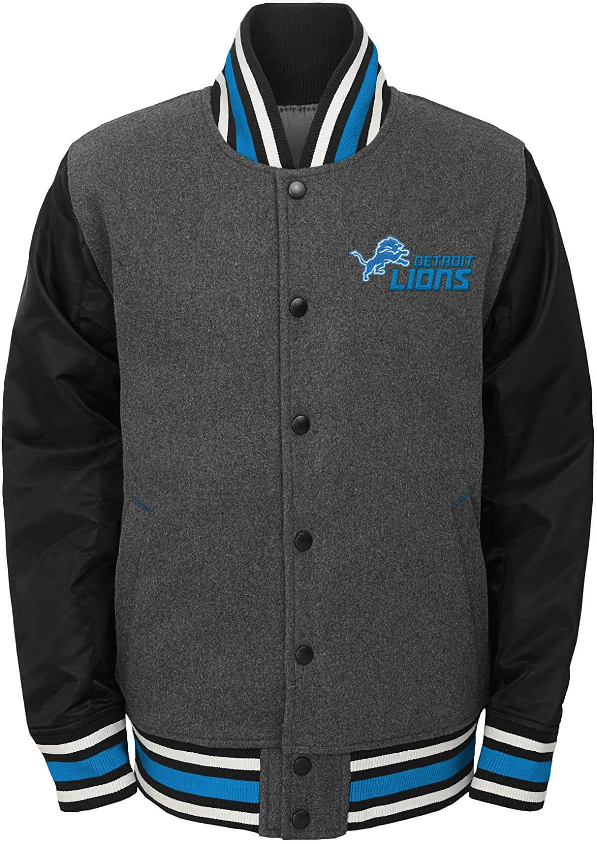 Wool/Leather Detroit Lions Light Blue and Gray Varsity Jacket - Jackets  Masters