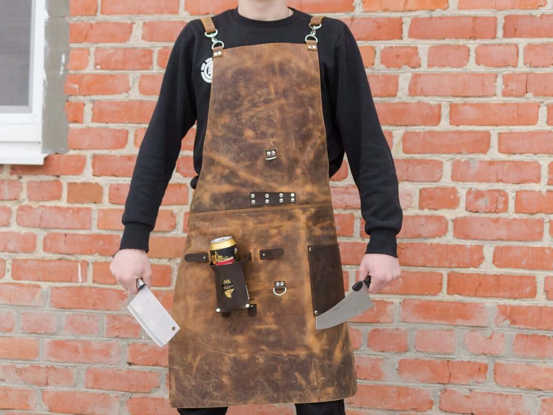 Distressed Brown BBQ Leather Apron For Chef (1) Distressed Brown BBQ Leather Apron For Chef
