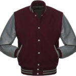 Maroon Grey Baseball Varsity Jacket