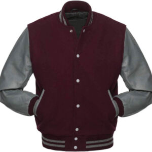 Maroon Grey Baseball Varsity Jacket