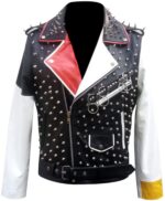 Multicolor Punk Rock Studded Biker Leather Jacket