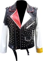 Multicolor Punk Rock Studded Biker Leather Jacket