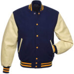 Navy Blue Cream Gold Baseball Varsity Jacket