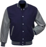 Navy Blue Grey Baseball Varsity Jacket