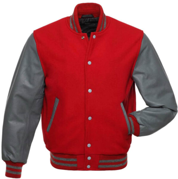 Red Grey Baseball Varsity Jacket