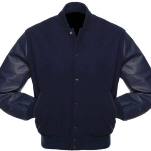 Solid Navy Blue Baseball Varsity Jacket