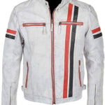 Vintage Cafe Racer Retro White Leather Jacket