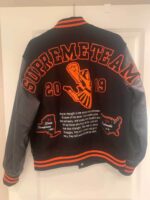 Black Grey Supreme Wool Leather Jacket