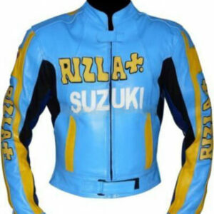 Blue Yellow Suzuki Motorcycle Racing Leather Jacket
