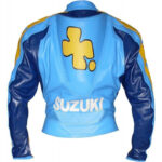 Blue Yellow Suzuki Motorcycle Racing Leather Jacket