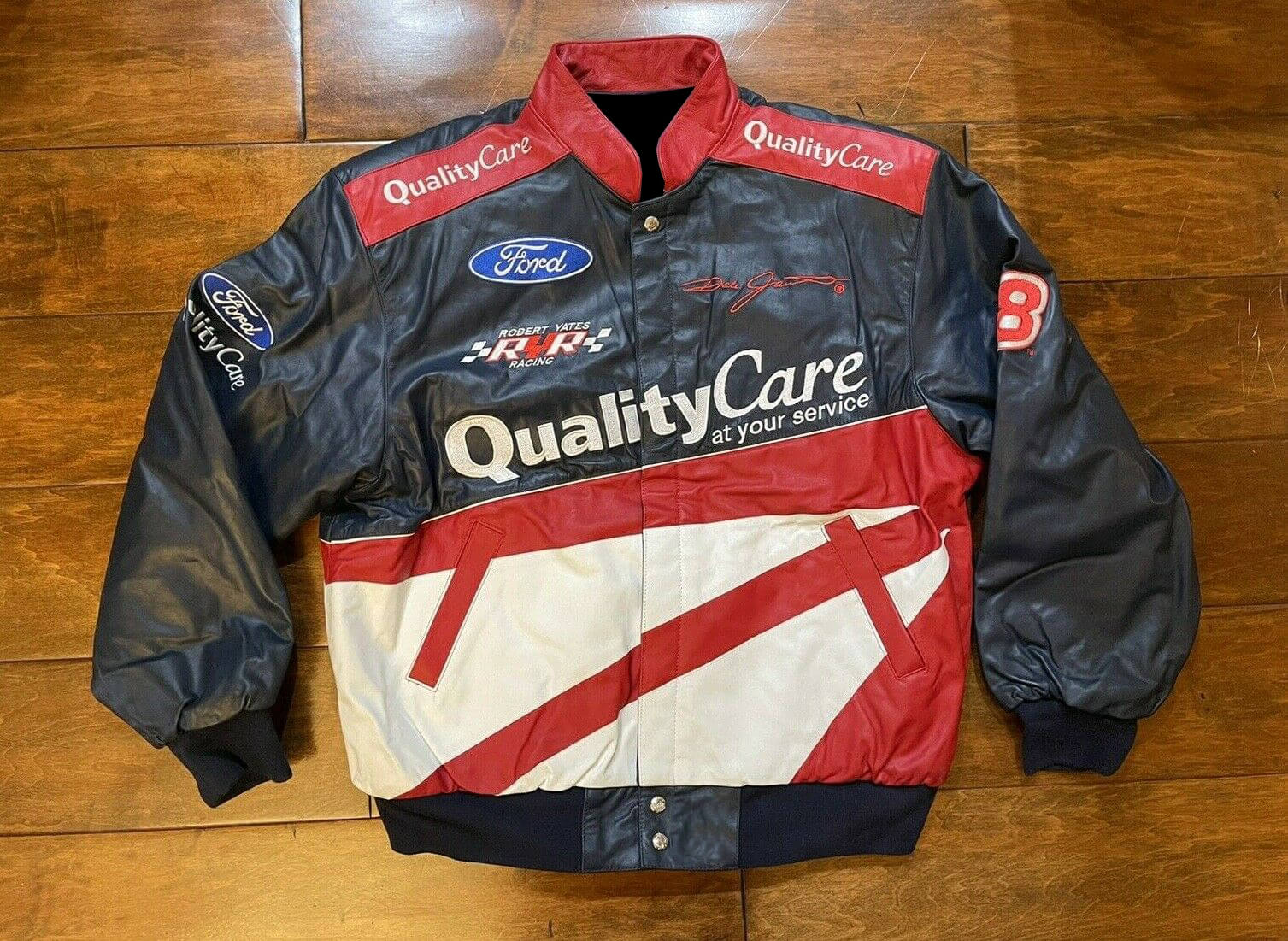 Dale Jarrett Ford Quality Care Racing Leather Jacket (1) Dale Jarrett Ford Quality Care Racing Leather Jacket