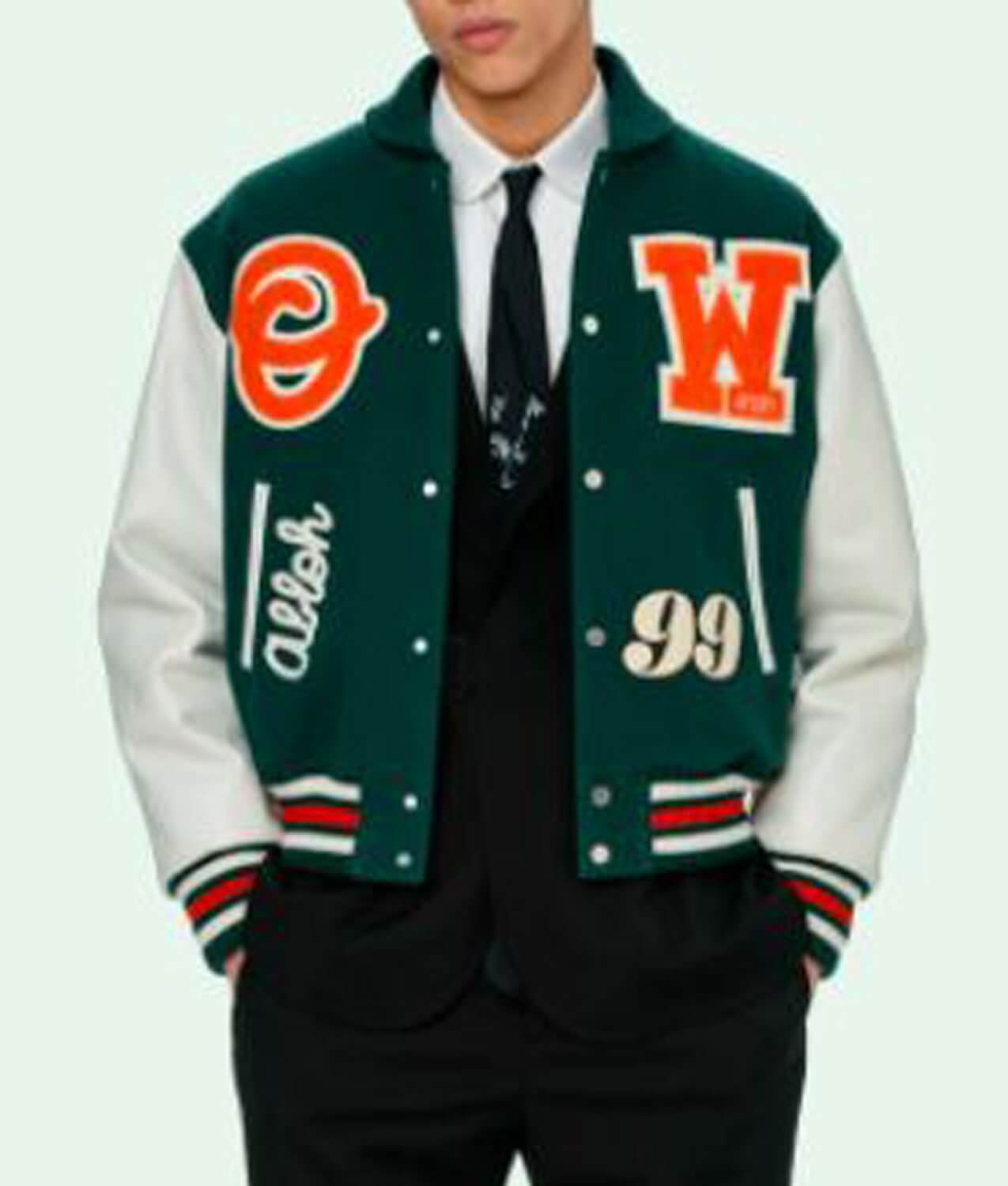 Maker of Jacket Varsity Jackets Green and White Letterman
