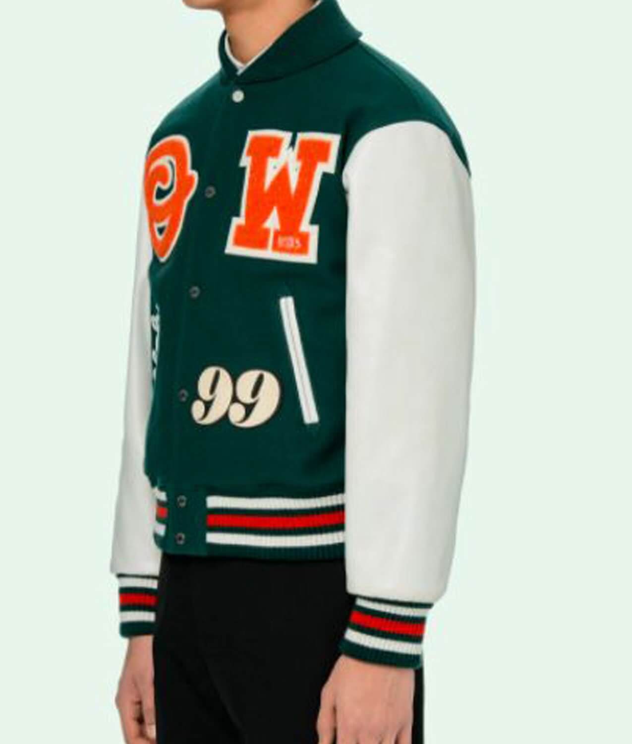 Maker of Jacket Varsity Jackets Green and White Letterman